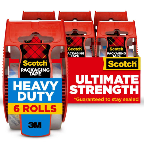 Scotch Heavy Duty Packing Tape Clear 1.88 In X 22.2 Yd With Dispenser 6 Roll Pack for Moving Boxes and Packaging