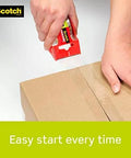 Person using Scotch Sure Start Packing Tape Clear 1.88 In X 22.2 Yd 6 Dispenser on a cardboard box