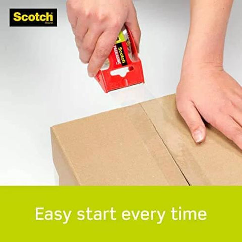Person using Scotch Sure Start Packing Tape Clear 1.88 In X 22.2 Yd 6 Dispenser on a cardboard box