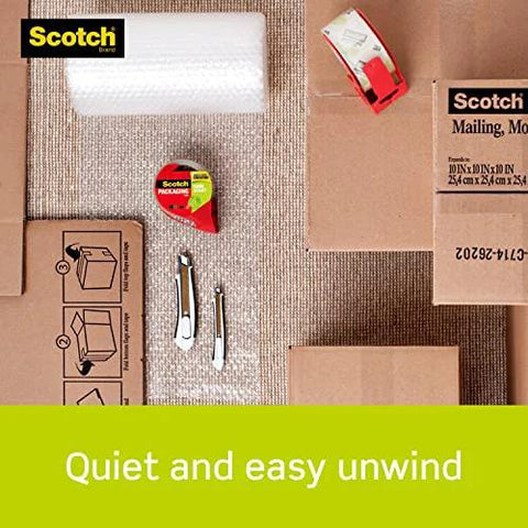 Scotch Sure Start Packing Tape 1.88in x 54.6yd Clear with boxes and tape dispenser for shipping and mailing