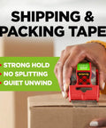 Person using Scotch Sure Start Packing Tape Clear 1.88 In X 22.2 Yd 6 Dispenser Rolls Quiet Unwind Easy Start Strong Hold on a box