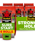 Scotch Sure Start Packing Tape Clear 1.88 In X 22.2 Yd 6 Dispenser Rolls Quiet Unwind Easy Start Strong Hold packaging
