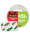 Scotch Sure Start Packing Tape 1.88in x 54.6yd Clear, packaging showing strong hold and smooth unwind for shipping and mailing.