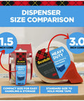 Scotch Heavy Duty Shipping Packing Tape With Dispenser, Clear 1.88 In X 27.7 Yd, 1 Roll, size comparison, 1.5 inch vs 3.0 inch core