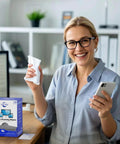 Woman holding 120 Count 6x6 Premoistened Screen Cleaning Wipes For Electronics Ideal For Computers Laptops Tablets Phones Monitors TVs OLED LCD And Lens Cleaning Individually Wrapped For Safe Quick Dirt Free Screens