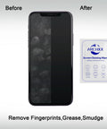 Image showing a mobile phone screen before and after using 120 Count 6x6 Premoistened Screen Cleaning Wipes For Electronics.