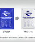Image showing old and new packaging for 120 Count 6x6 Premoistened Screen Cleaning Wipes For Electronics Ideal For Computers Laptops Tablets Phones Monitors TVs OLED LCD And Lens Cleaning Individually Wrapped For Safe Quick Dirt Free Screens