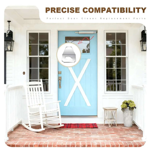 Beefed Up Heavy Duty Screen Door Closer Replacement Kit 5 Pack With 4 Steel Pins on a blue front door with compatibility detail