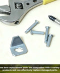 Beefed Up Heavy Duty Screen Door Closer Replacement Kit 5 Pack with 4 steel pins and reinforced iron plate, tools shown