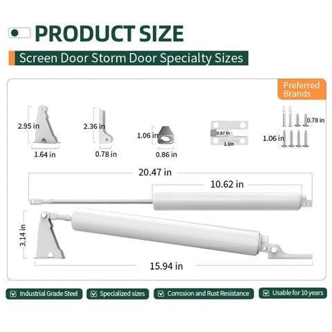 Screen Door Closer, Storm Door Closer,Lasts for 10 Years, specifically Designed for Screen Doors and Storm Doors, 1 Pack product dimensions and parts