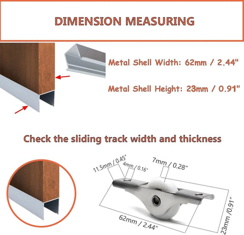 Two Pack 23mm Diameter Screen Door Rollers Nylon Wheel With Stainless Steel Shell Electroplating Finish dimensions shown