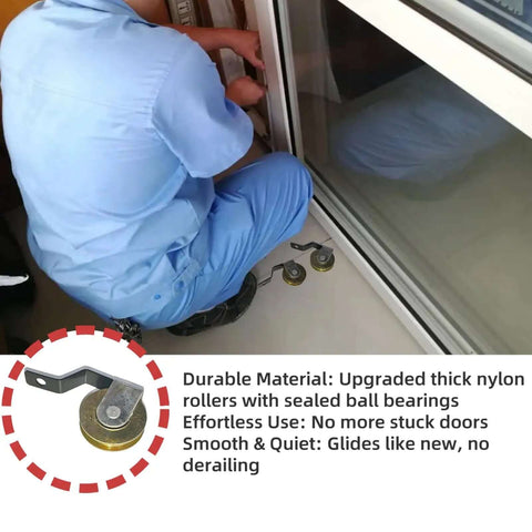 Installer using 8 Piece 1 Inch Heavy Duty Pro Grade Anti Detonation Sliding Screen Door Roller Replacement Kit with V Bias Bent Spr