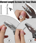Close-up of person using pliers to cut screws with different lengths for 10 Pack Matte Black Cabinet Handles Stainless Steel Drawer Pulls