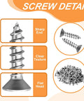 Screw detail showing sharp end, clear texture, and flat head with a pile of similar screws for use with 24PCS Silver L Bracket Corner Sets 90 Degree Corner Brace Right Angle Bracket Metal Stainless Steel for Wood Shelves Cabinet Furniture Tables Chairs and DIY with 100PCS Screws (1.6*1.6 in) designed for smooth motion and stable alignment in. Close-up and overview of screws included.