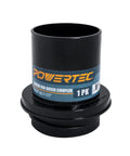 Front view of Screw End Quick Coupler For Two And A Half Inch Hose With Left Hand Threaded Adapter, durable plastic material, Powertec branding.