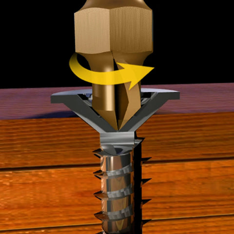 Illustration of ✝️ Speed Out Titanium Damaged Screw Extractor Kit, showing tool removing a damaged screw from wood surface.