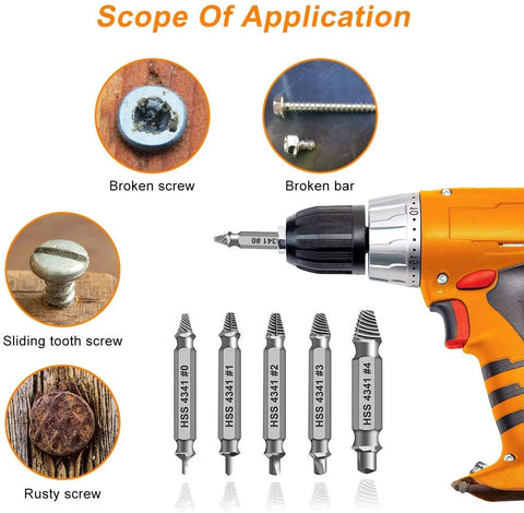 Six Piece Screw Extractor Set For Drills To Remove Damaged Stripped Screws Bolts And Rusty Fasteners From 3 To 12 Millimeter