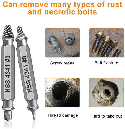 Six Piece Screw Extractor Set For Drills To Remove Damaged Stripped Screws Bolts And Rusty Fasteners From 3 To 12 Millimeter