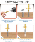 Step-by-step guide using the Damaged Screw Extractor Set, 9 PCS Titanium Drill Bit Bolt Extractor Kit for screw removal.