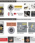 Roll Up Case Screw Extractor Tool Set For Broken Phillips And Hex Screws, Countersunk Screw Removal Kit With Ergonomic Driver in packaging