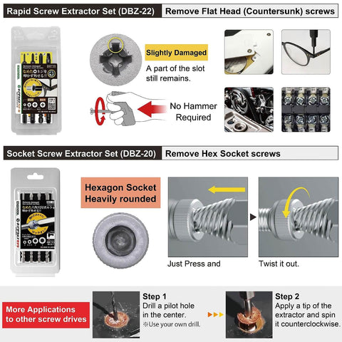 Roll Up Case Screw Extractor Tool Set For Broken Phillips And Hex Screws, Countersunk Screw Removal Kit With Ergonomic Driver in packaging