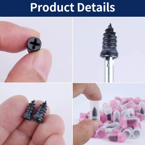 Screw in Tire Plugs, 70 Pcs Tire Repair Screws close-up with carbon steel core and rubber coating