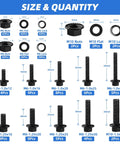 280Pcs Metric Flange Bolt Assortment, M6x1.0, M8x1.25, M10x1.5 sizes with nuts, washers in black zinc for automotive use, size chart