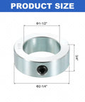 Four Piece Set Screw Shaft Collars By Uxcell, 1-1/2 inch bore, 2-1/4 inch OD, 3/4 inch width, zinc plated carbon steel, product size.