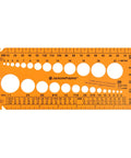 Measuring tool with holes and ruler markings for metric and inch measurements by Jackson Palmer.