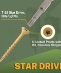 Deck Screws 3 Inch, Wood Screws #10 x 3, 300 PCS, Rust Resistant, T25 Star Drive Head and Bit, Tan