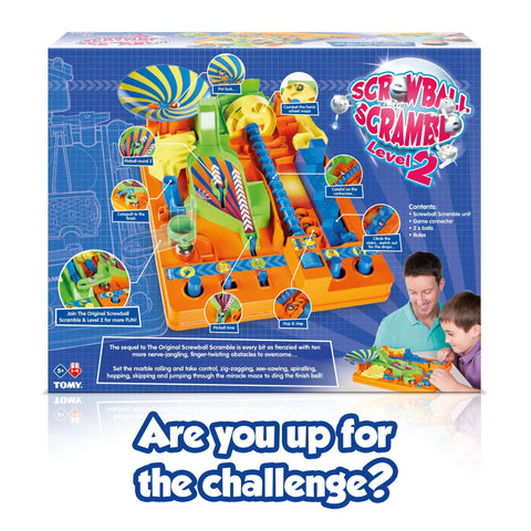 Box showing Two Brainteaser Marble Maze Challenges For Ages 5 To 9 Standard Edition with obstacle board and levers.