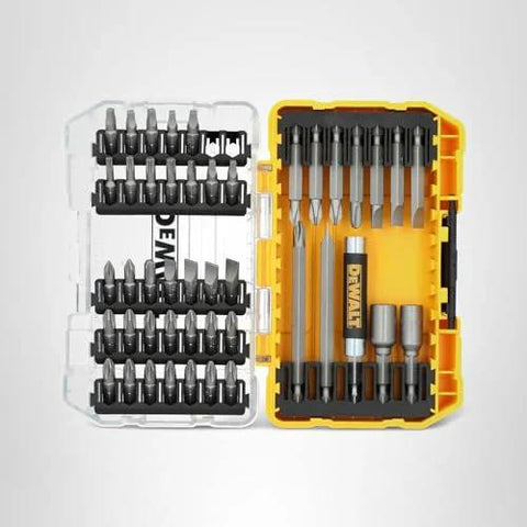 Screwdriver Bit Set With Tough Case 45-Piece Kit DW2166 Grey And Silver, Connectable Accessory Storage System, open view of bits