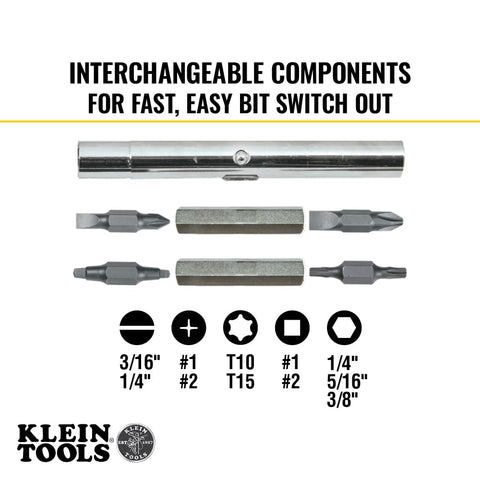 11 In 1 Screwdriver And Nut Driver Set With 8 Bits Including Phillips Slotted Torx And Square, shown with interchangeable tips and sizes.