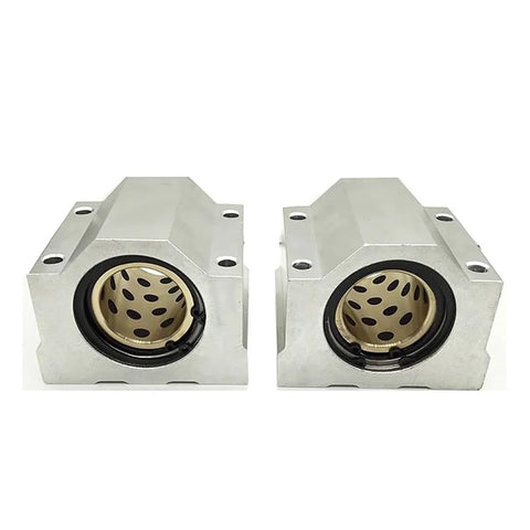Two SCS10UU pillar block bearings from Two 10mm 600mm Chrome Plated Linear Shaft Rods Kit for CNC DIY projects and 3D printers.