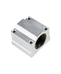 Close-up of SCS20UU bearing housing for Round Linear Rail 800mm with SHF clamp for 3D printer, aluminum material
