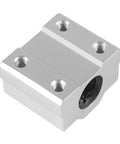 Close-up of aluminum SCS6UU linear ball bearing slide block, 6mm bore for CNC machines and 3D printers with dustproof double seals.