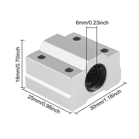 Dimensions of 4 Pack SCS6UU 6mm Bore Linear Ball Bearing Slide Blocks Aluminum for CNC Machines and 3D Printers with seals by MELIFE