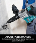 Person using Lightweight SDS-Max demolition hammer for efficient concrete breaking with 11 Amp power, vibration control, aluminum shell