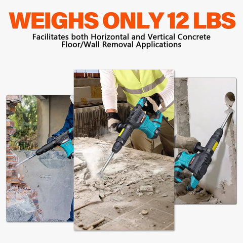 Powerful 1300W SDS Max Demolition Hammer Delivers Fast Concrete Breaking and Floor Tile Removal With 12 Pound Weight, 4100 BPM