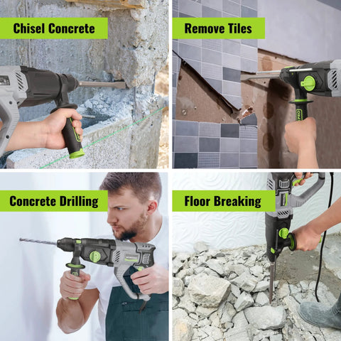 Lightweight 1-1/4 Inch SDS Plus Rotary Hammer Delivers Powerful Concrete Drilling, Chiseling, And Light Demolition With A 7.5A Corded Motor