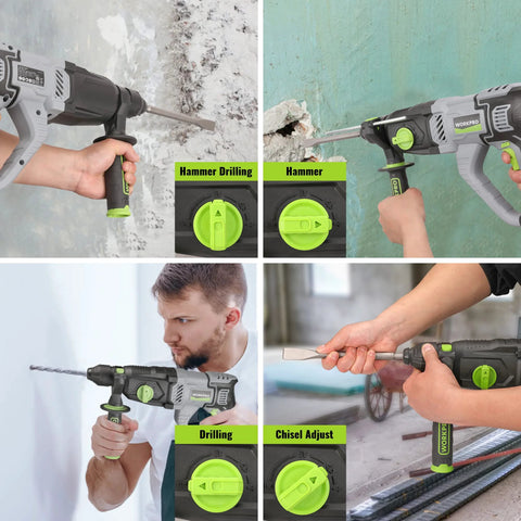Lightweight 1-1/4 Inch SDS Plus Rotary Hammer delivers powerful concrete drilling, chiseling, and light demolition with a 7.5A corded motor.