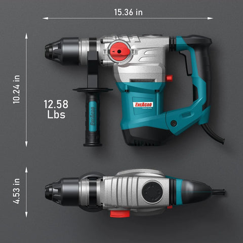 Heavy Duty SDS Plus Rotary Hammer Drill 13 Amp With Four Function Modes Vibration Control from side view