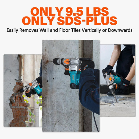 Powerful 9 Amp SDS-Plus rotary hammer delivers fast 1-1/8 in concrete drilling with three modes for drilling, hammering and chiseling.
