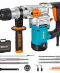 Powerful 9 Amp SDS-Plus rotary hammer delivers fast 1-1/8 in concrete drilling with three modes, includes bits, chisels, carrying case