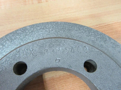 Close-up of compact SDS pulley with 5 inch outer diameter and 2-1/8 inch bore, marked Max RPM 5400 on metal surface.