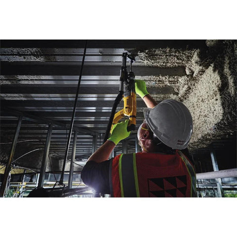Worker using lightweight corded SDS rotary hammer with Active Vibration Control delivers 3.0 J impact energy and an 8.5 A motor