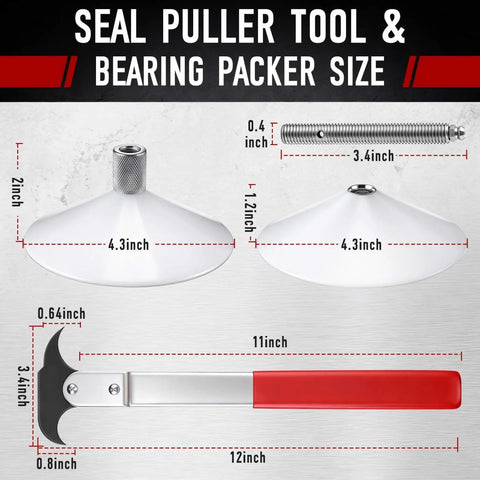 Dimensions of Heavy Duty Seal Puller Tool And Bearing Packer Kit For Wheel Hubs 2 In 1 Pro Grade Universal Gasket Remover Set