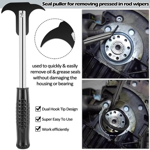 Heavy Duty 17 Piece Hydraulic Cylinder Repair Tool Kit For Skid Steers, Loaders, Backhoes, And Tractors With Gland Spanner Wrench