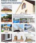 Indoor and outdoor application scenarios for 70Oz clear waterproof sealant including roofs, sheds, balconies, and more.