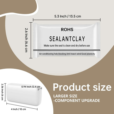 10 Pack White Seal Putty Waterproof Duct Sealant Clay Moldable Repair Sealing Mastic product size and dimensions display.